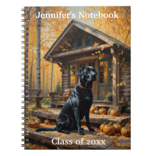 Black Labrador Retriever Log Cabin Autumn Notebook