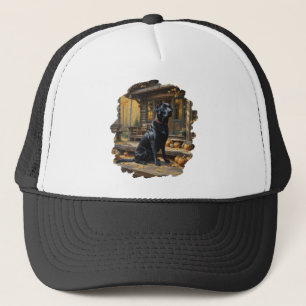 Black Labrador Retriever Log Cabin Autumn Trucker Hat