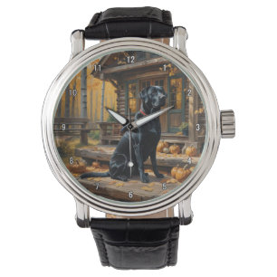 Black Labrador Retriever Log Cabin Autumn Watch