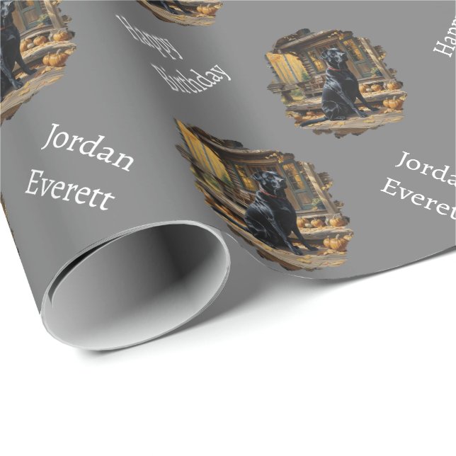 Black Labrador Retriever Log Cabin Autumn Wrapping Paper (Roll Corner)