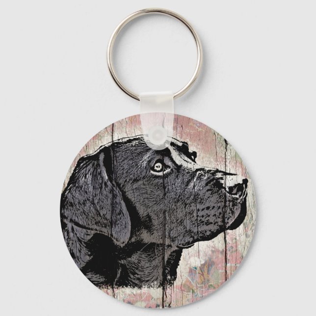 Black Labrador Retriever Pastel Wood Key Ring (Front)