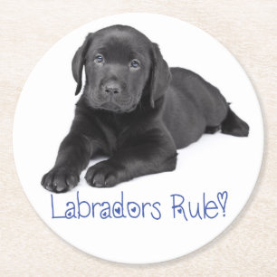Black Labrador Retriever Puppy Dog Blue Love Round Paper Coaster