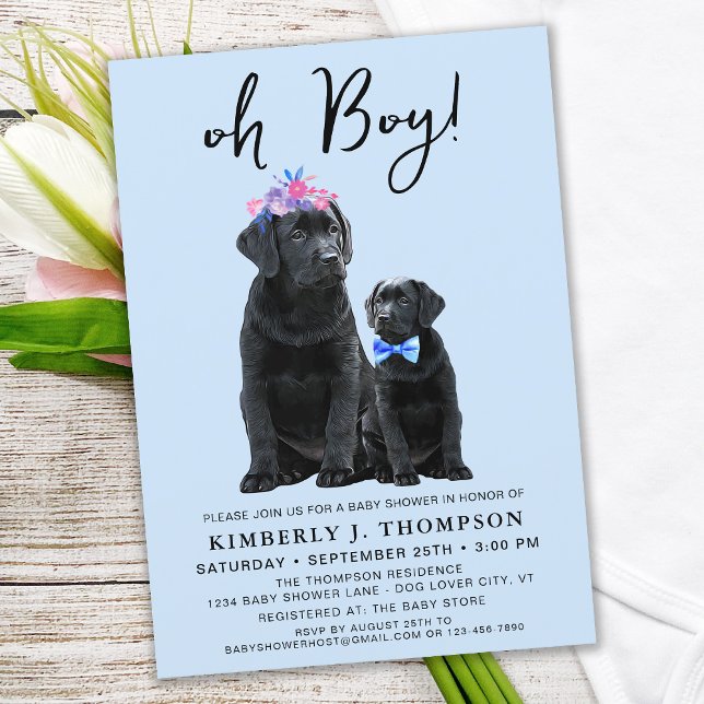 Black Labrador Retriever Puppy Dog Boy Blue Invitation (Creator Uploaded)