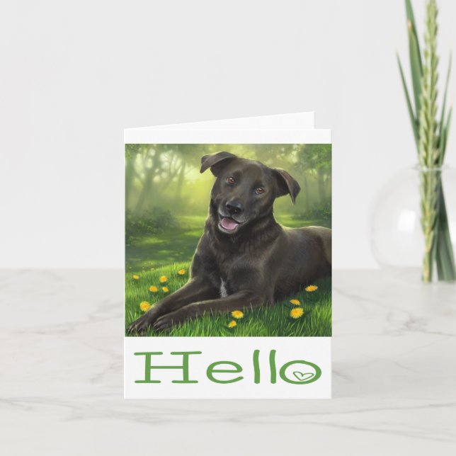 Black Labrador Retriever Puppy Dog Green Hello Card (Front)