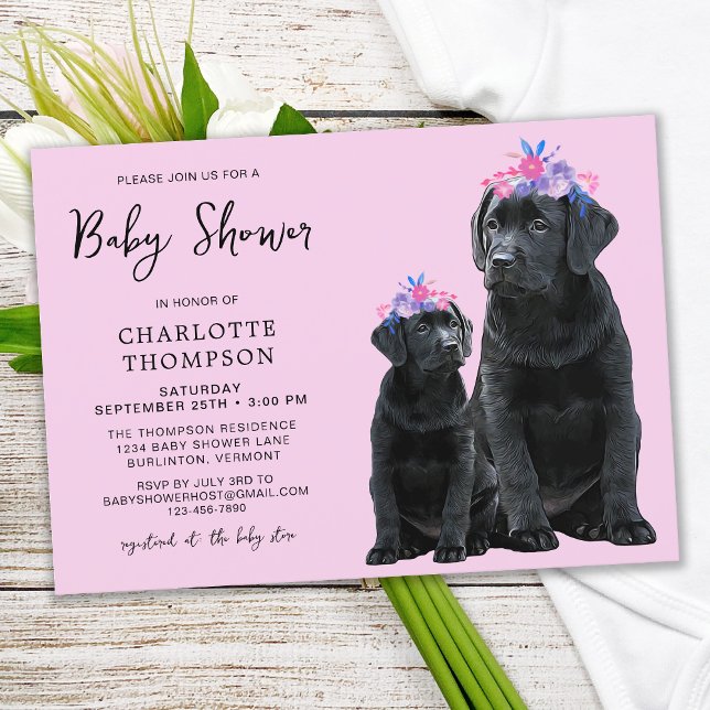 Black Labrador Retriever Puppy Pink Girl Invite (Creator Uploaded)