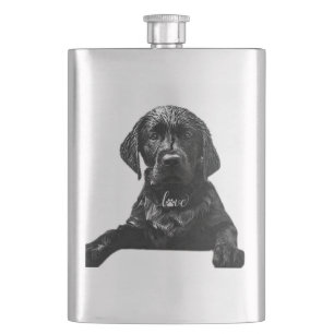 Black Labrador Retriever  puppy  T-Shirt Throw Pil Hip Flask