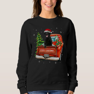 Black Labrador Retriever Ride Red Truck Christmas Sweatshirt