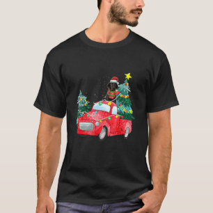 Black Labrador Retriever Ride Red Truck Christmas T-Shirt