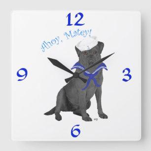 Black Labrador Retriever Sailor Square Wall Clock