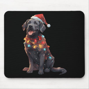 Black Labrador Retriever Santa Hat Christmas Light Mouse Pad