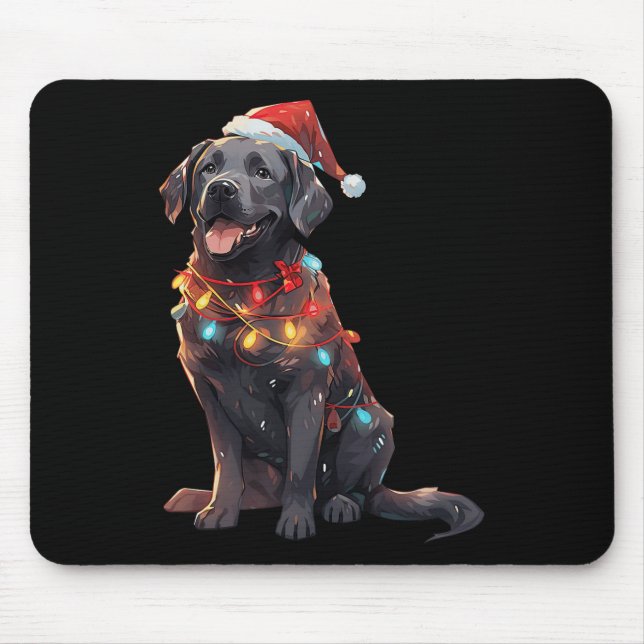 Black Labrador Retriever Santa Hat Christmas Light Mouse Pad (Front)