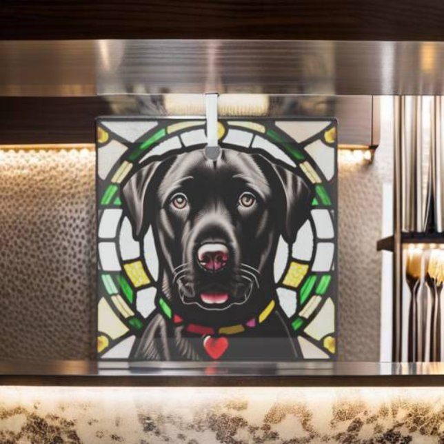 Black Labrador Retriever "Stained Glass"  Glass Tree Decoration (Creator Uploaded)