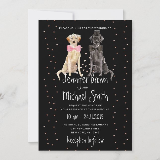 Black Labrador retriever valentines wedding Invitation (Front)