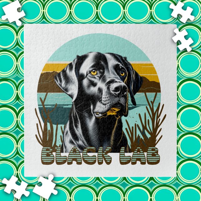 Black Labrador Retriever Vintage Text Jigsaw Puzzle (Creator Uploaded)