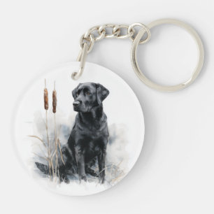 Black Labrador Retriever Watercolor Art Key Ring