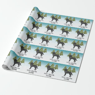 Black Labrador Retriever Winter Forest Custom Text Wrapping Paper