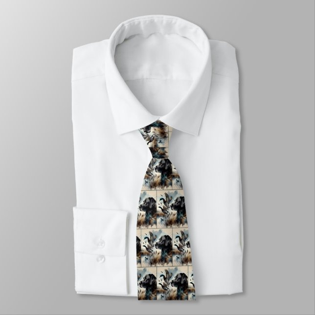 Black Labrador Retriever With Mallard Ducks Tie (Tied)