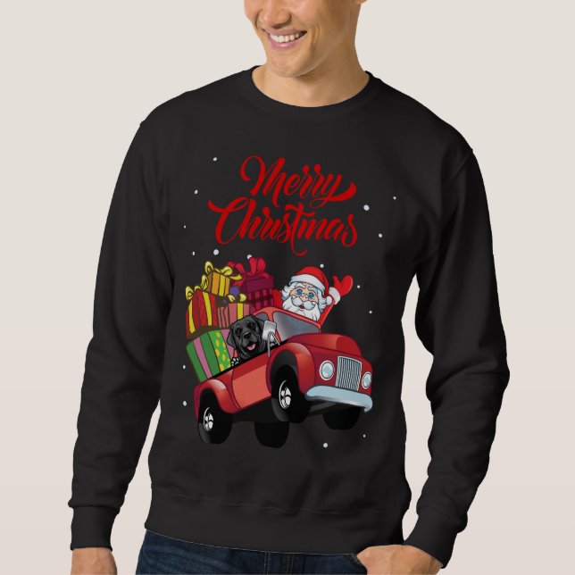 Black Labrador Retriever With Santa Claus In Red T Sweatshirt (Front)