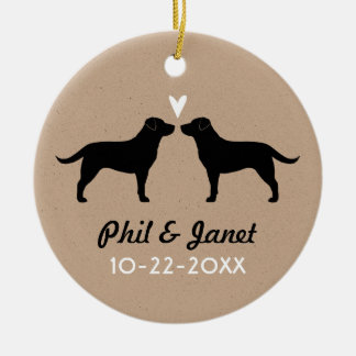 Black Labrador Retrievers Couple with Heart Custom Ceramic Tree Decoration