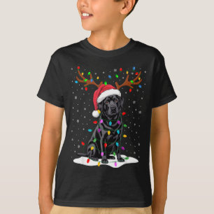 Black Labrador Santa Hat Reindeer Tree Lights Chri T-Shirt