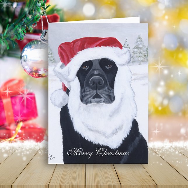 Black Labrador Santa Snow Christmas Holiday Card (Black Labrador Santa and Snow View Design Christmas Cards for Black Labrador Owners. )