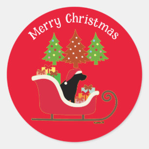 Black Labrador Silhouette Christmas Sleigh Red Classic Round Sticker