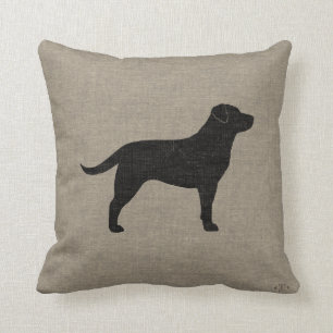 Black Labrador Silhouette Faux Linen Style Cushion