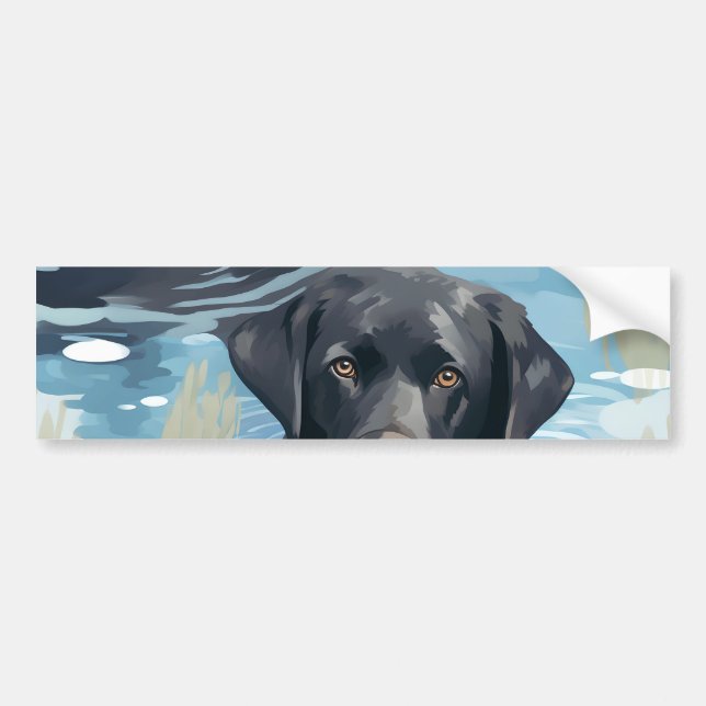 Black Labrador Swimming Pattern Bumper Sticker (Front)