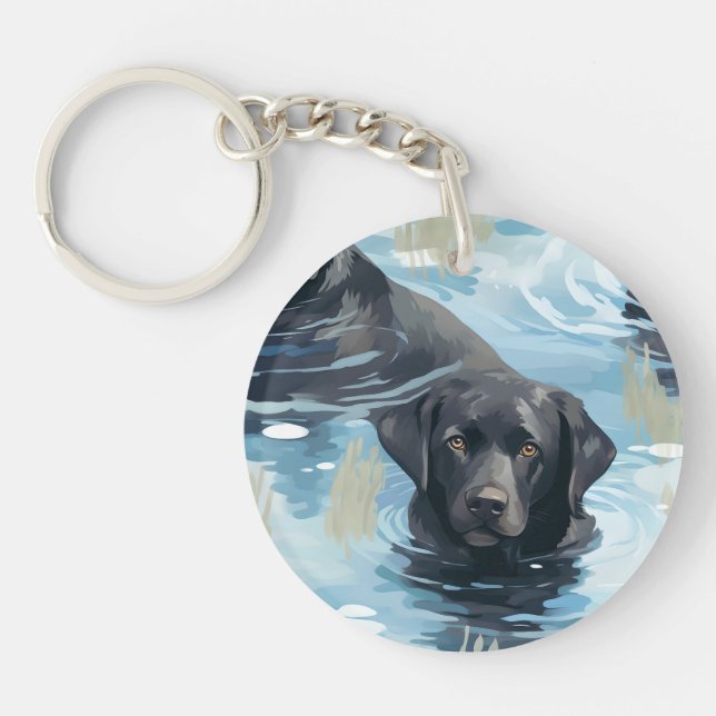 Black Labrador Swimming Pattern Key Ring (Front)