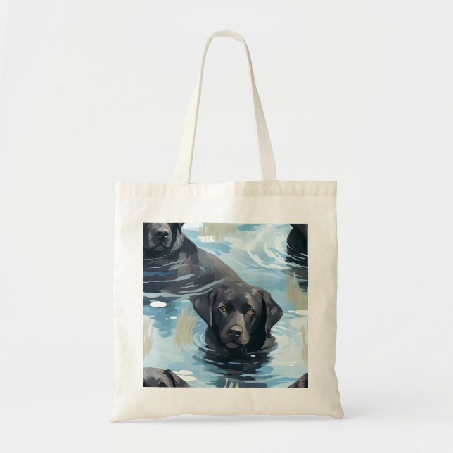 Black Labrador Swimming Pattern Tote Bag (Front)