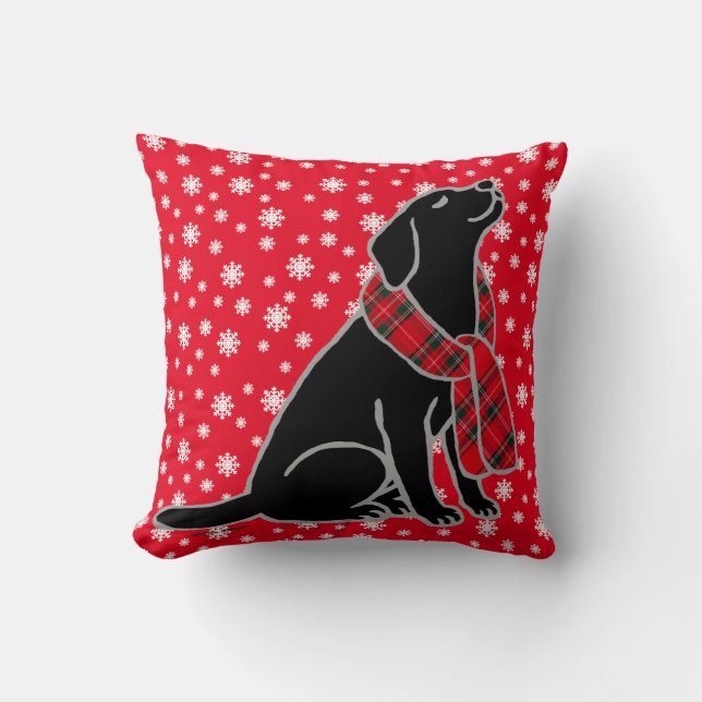 Black Labrador Tartan Scarf 2 Cushion (Front)