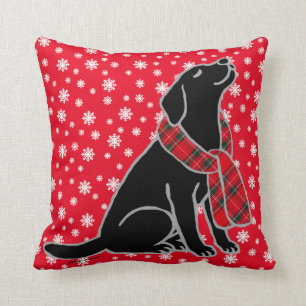Black Labrador Tartan Scarf 2 Cushion