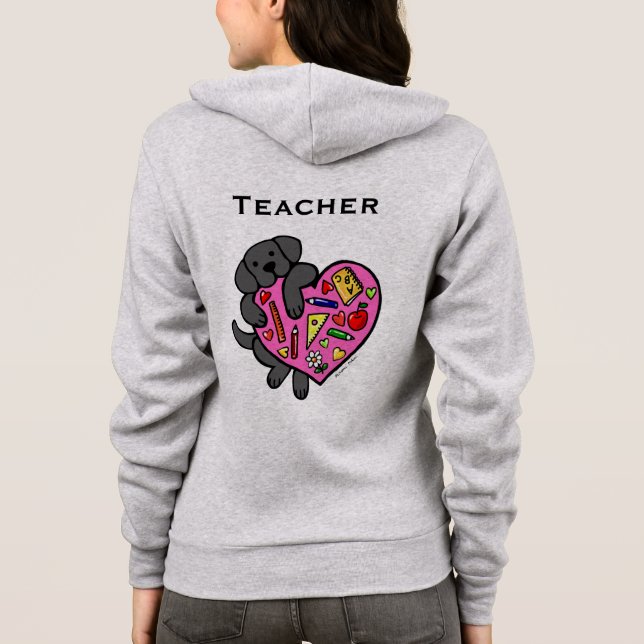 Black Labrador & Teacher's Heart Cartoon Hoodie (Back)