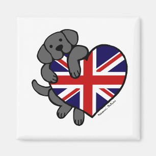 Black Labrador & UK Flag Heart 2 Cartoon Magnet
