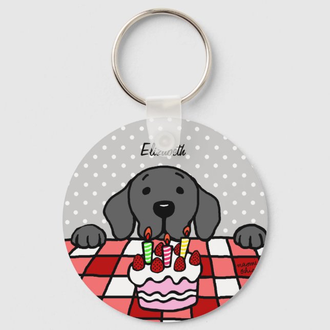 Black Labrador watching you Cake Key Ring (Front)