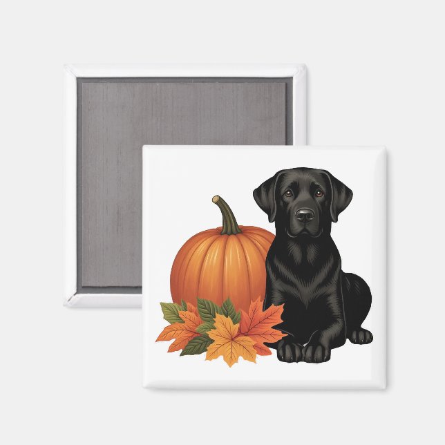 Black Labrador With Autumn Leaves and Pumpkin Magnet (Front/Back)