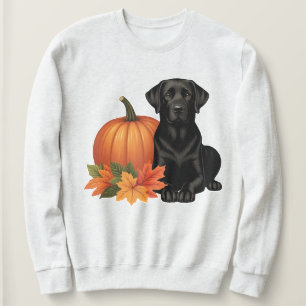 Black Labrador With Autumn Leaves and Pumpkin Sweatshirt