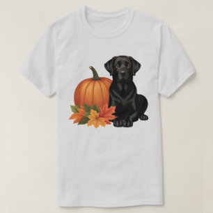 Black Labrador With Autumn Leaves and Pumpkin T-Shirt
