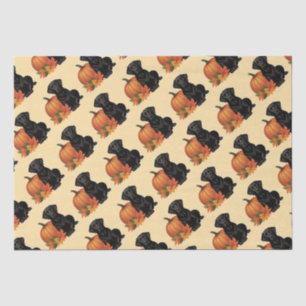 Black Labrador With Autumn Leaves and Pumpkin  Tissue Paper