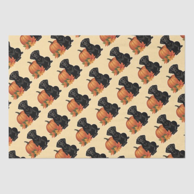 Black Labrador With Autumn Leaves and Pumpkin  Tissue Paper (Front)