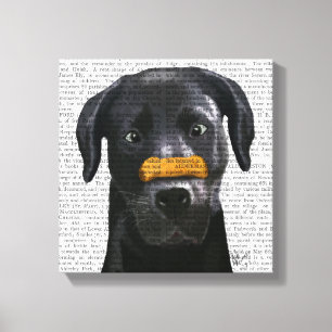 Black Labrador With Bone on Nose Canvas Print