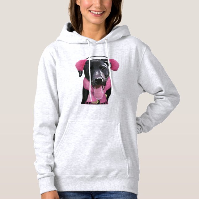 Black Labrador With Ear Muffs Hoodie (Front)