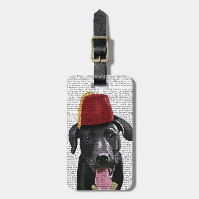 Black Labrador With Fez Luggage Tag (Front Vertical)