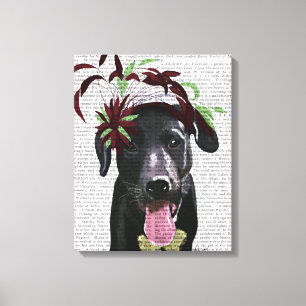 Black Labrador With Green Fascinator Canvas Print