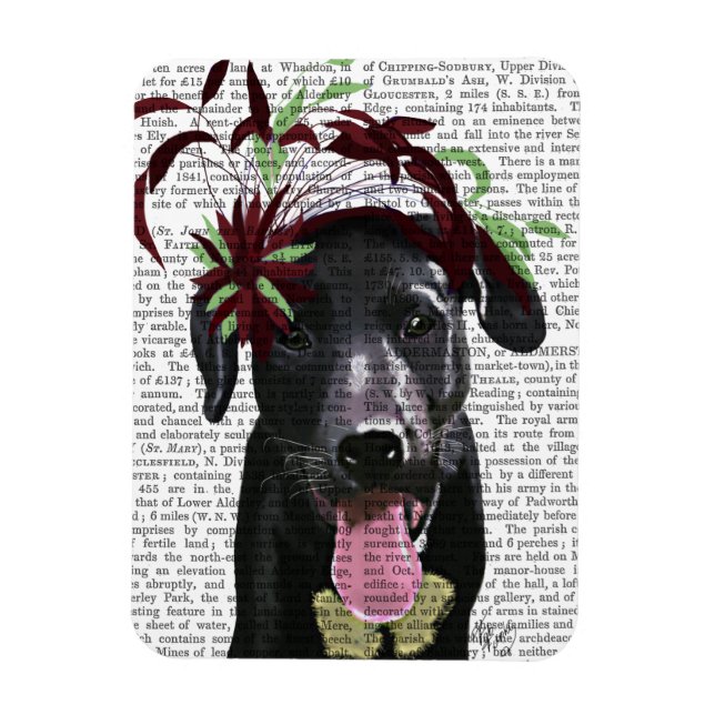 Black Labrador With Green Fascinator Magnet (Vertical)