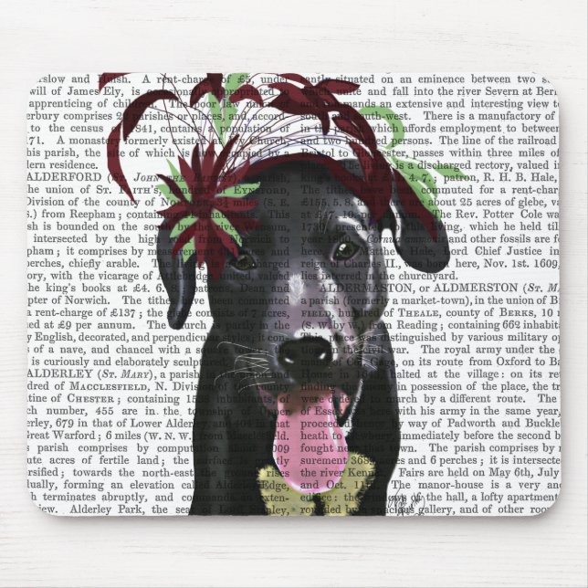 Black Labrador With Green Fascinator Mouse Pad (Front)