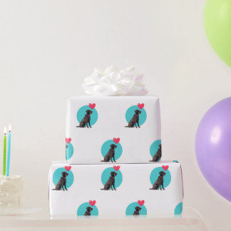 Black Labrador with Heart Balloon Wrapping Paper