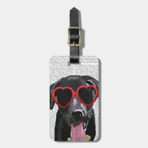 Black Labrador With Heart Sunglasses Luggage Tag