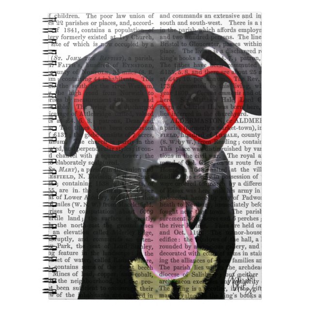 Black Labrador With Heart Sunglasses Spiral Notebook (Front)