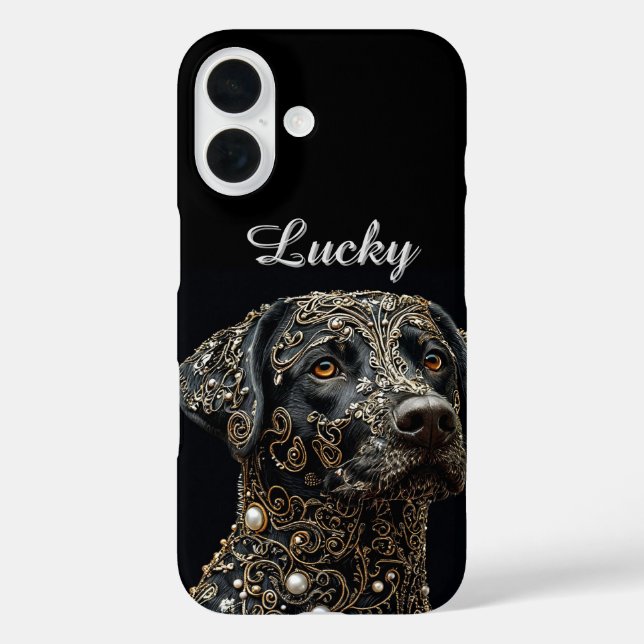 Black Labrador With Intricate Gold and Pearl Case-Mate iPhone Case (Back)